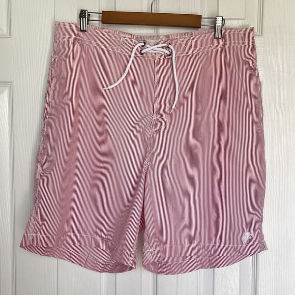 Trunks Surf Swim Co Mens XXL Red White Striped Seersucker Swim Board Shorts - Picture 1 of 16
